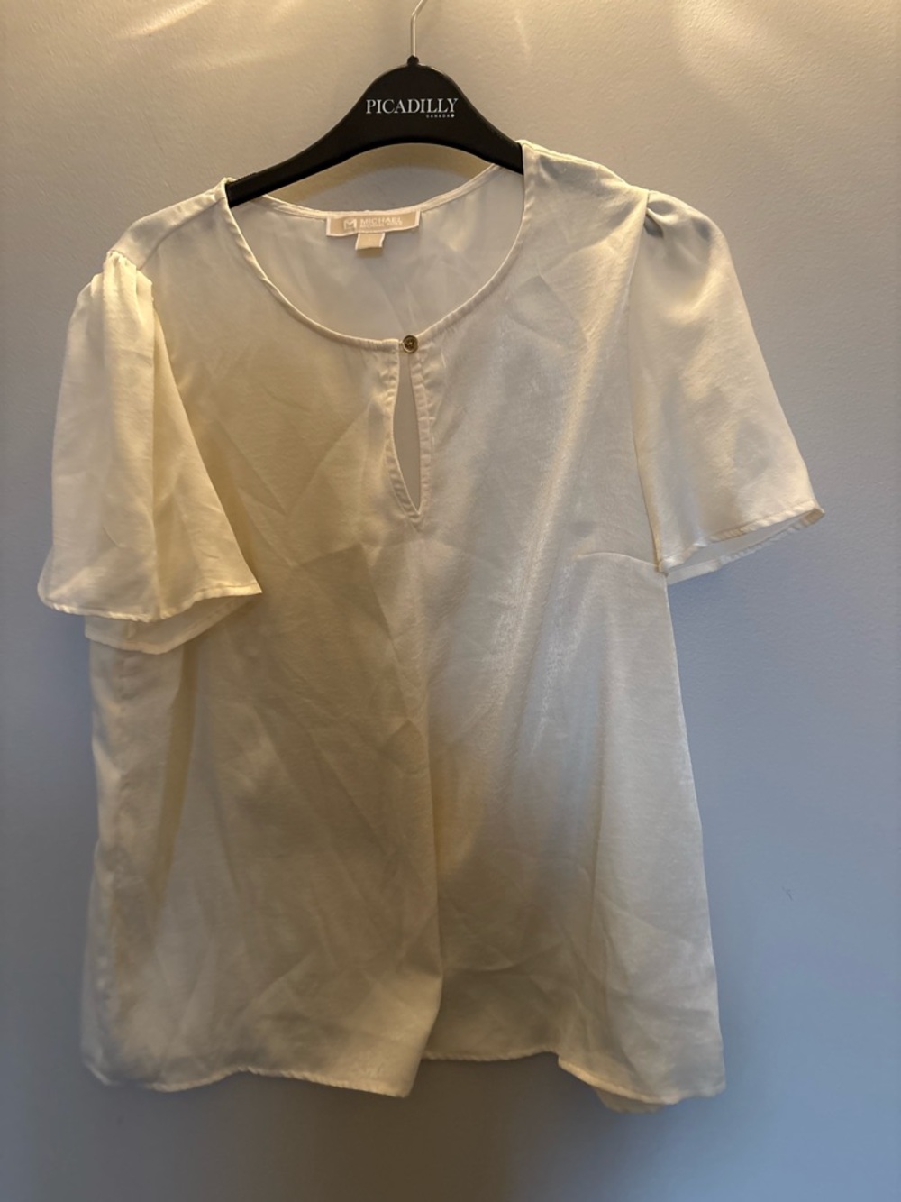 Michael Kors - large Light Ivory Keyhole Short Sleeve Blouse